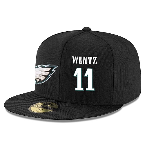 NFL Philadelphia Eagles #11 Carson Wentz Stitched Snapback Adjustable Player Hat - Black/White